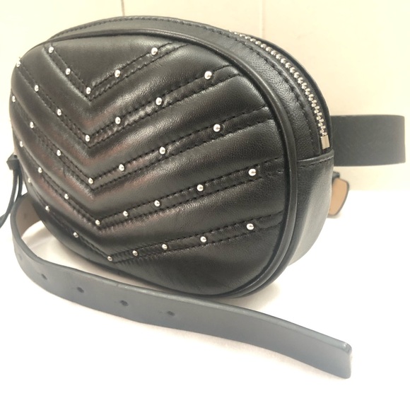 REBECCA Minkoff Genuine Leather Black Studded Waist Belt Bag - Picture 4 of 15
